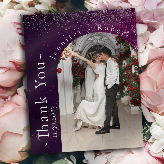 Purple Sparkly Budget Casamento Obrigado Cartões (Criador carregado)