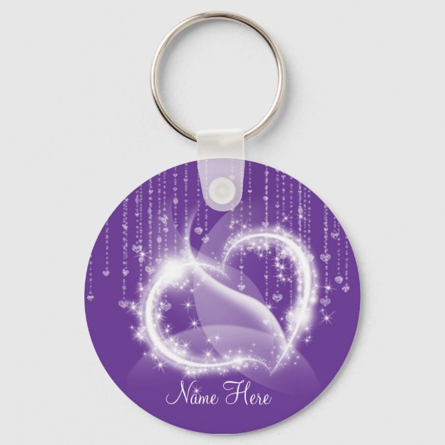 Purple Sparkly Hearts Chaveiro (Frente)