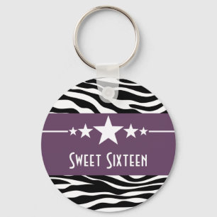 Purple Stars Zebra Print Sweet 16 Chaveiro