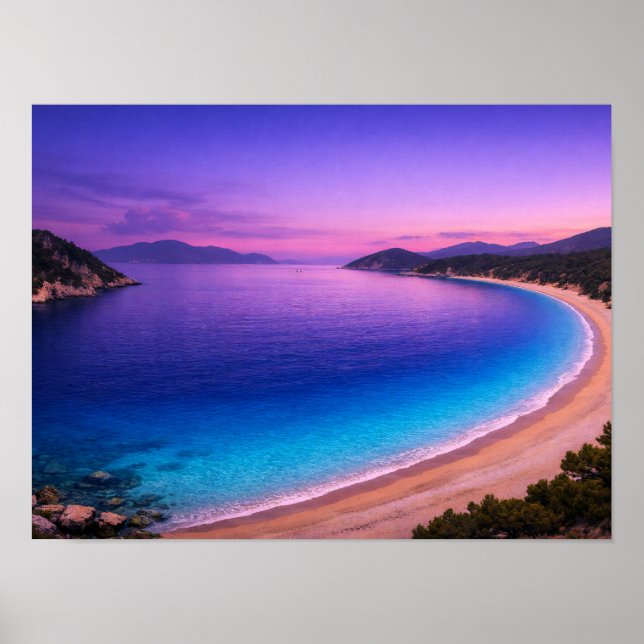 Purple Sunset Ocean Bay Poster - Vibrant Turquoise (Frente)