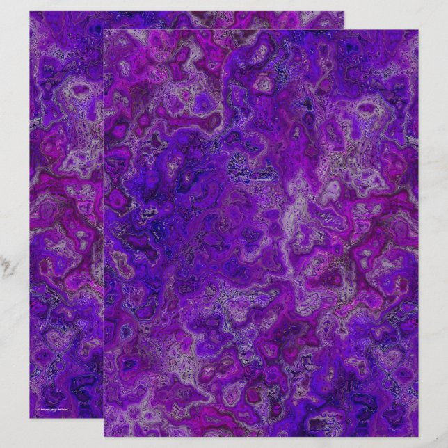 Purple Swirly Marble Scrapbook Paper 2-Sided Page (Frente/Verso)