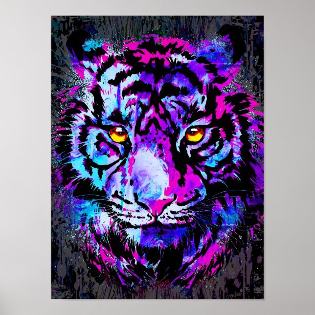 Purple Tiger Head Portrait  - Tiger Poster Print (Frente)