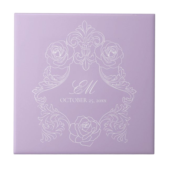 Purple Victorian Monogram Wedding Ceramic Tile (Frente)