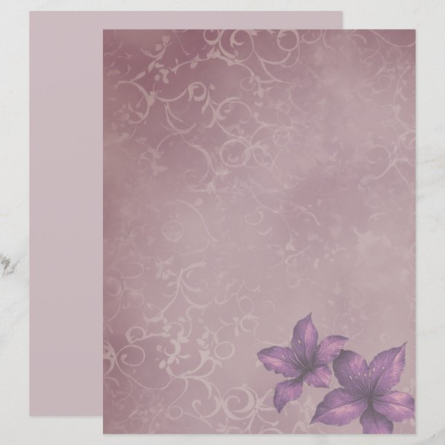 Purple Vintage Floral Scrapbook Paper – Soft Lilac (Frente/Verso)
