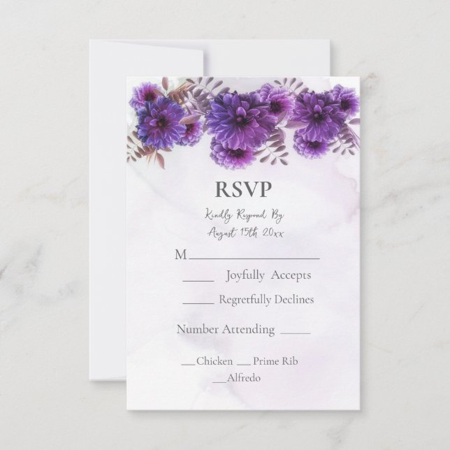Purple Watercolor Chrysanthemum Wedding  RSVP Card (Frente)