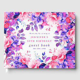 Purple Watercolor Floral 50º Livro de Convidados d