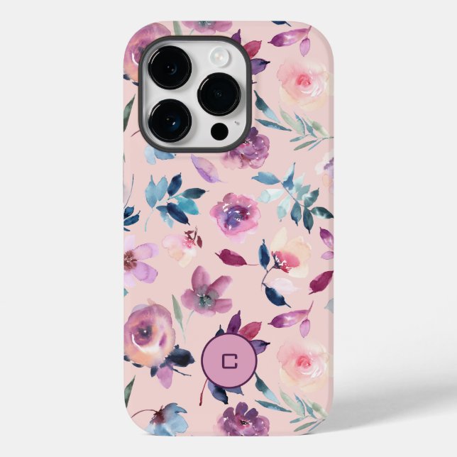 Purple Watercolor Floral com monograma (Verso)