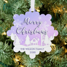 Purple Winter Wonderland White SnowHouse Feriado