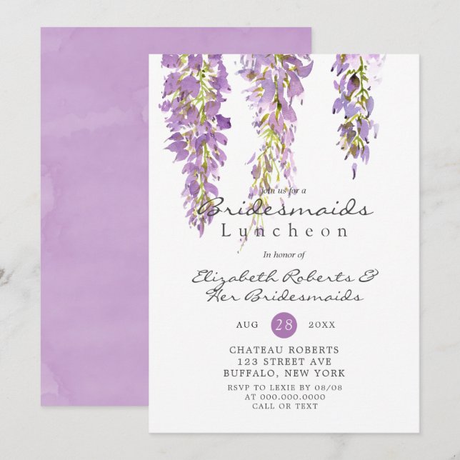Purple Wisteria Bridesmaids Luncheies Invites (Frente/Verso)
