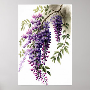 Purple Wisteria Flowers Art Impressão Poster