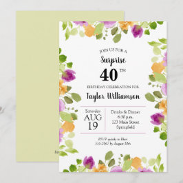 Púrpura Aquarela Bloomia Convites de Aniversário