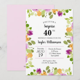 Púrpura Aquarela Bloomia Convites de Aniversário