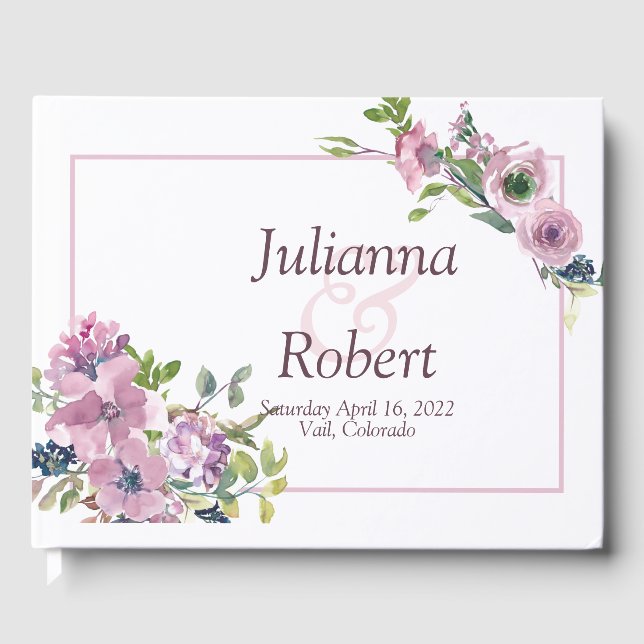 Púrpura aquarela floral livro de hóspedes (Frente)