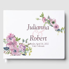 Púrpura aquarela floral livro de hóspedes