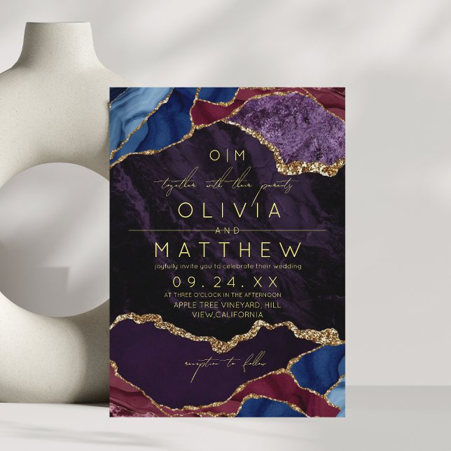Púrpura, Borgonha e Convite Dourado para Casamento (Criador carregado)