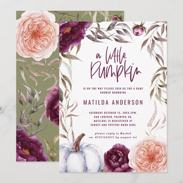 Púrpura + cor de pêssego floral, chá de fraldas de (Frente/Verso)