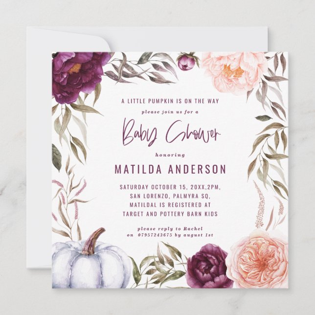 Púrpura + cor de pêssego floral, chá de fraldas de (Frente)