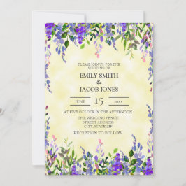 Púrpura de aquarela em Convite de casamento amarel