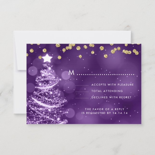 Púrpura Dourada de Casamento de Natal RSVP (Frente)