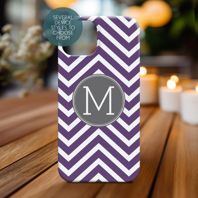 Púrpura e Cinza do padrão-medidor com monograma (Personalized Phone Case with Monogram)