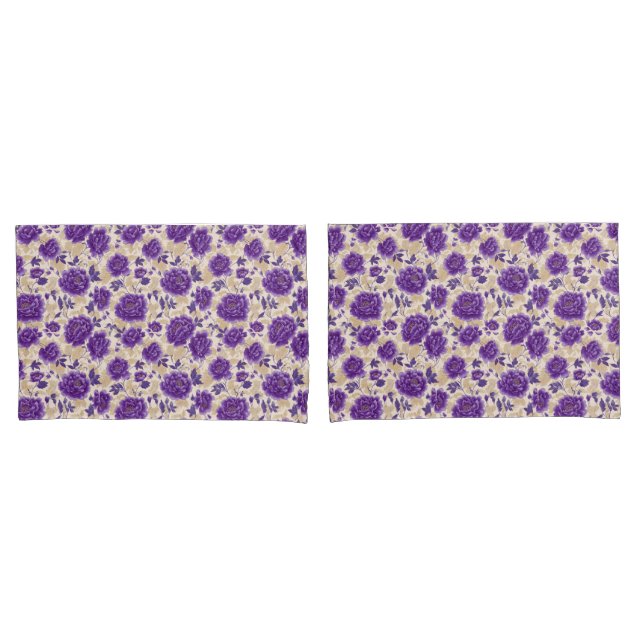 Púrpura e creme Floral em Pillowcases (Frente - conjunto)
