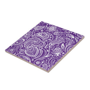 Púrpura e White Vintage Floral Paisley Padrão