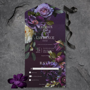 Púrpura Escura e Floral Branco Sem Janto