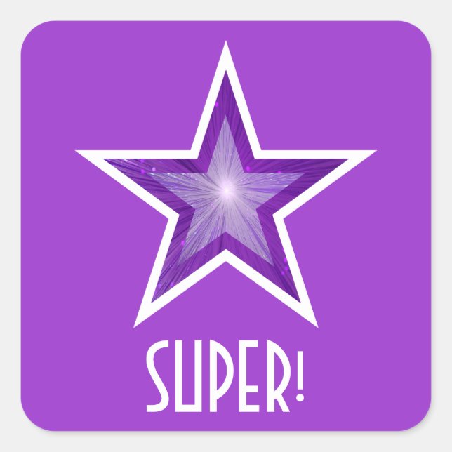Púrpura Estrela Púrpura 'SUPER!' adesivo quadrado  (Frente)