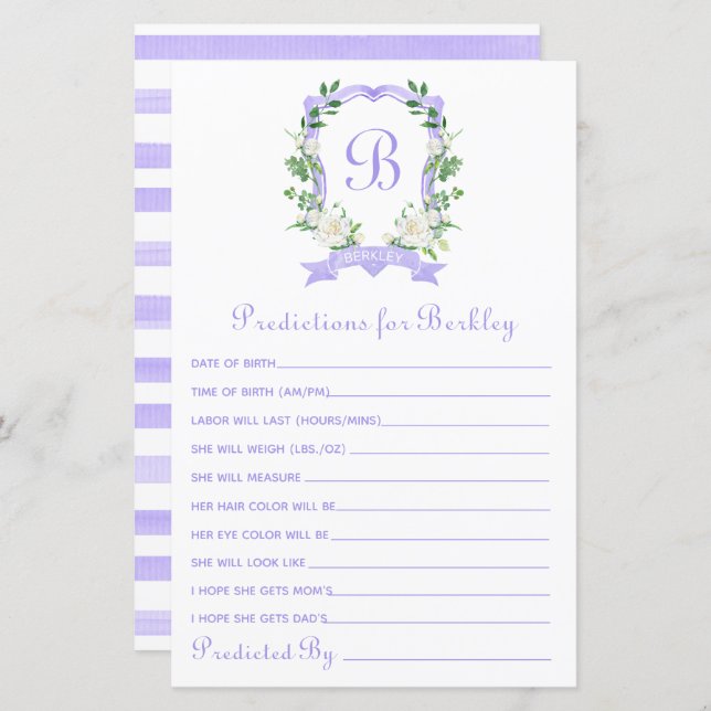 Púrpura Floral Pecuária Previsão De Bebês (Frente/Verso)