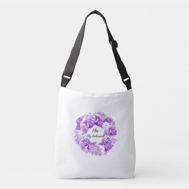 Púrpura Floral Roupa Bridesmaid Tote Bag (Frente)