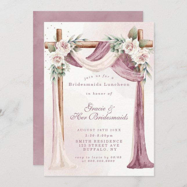 Púrpura Florals Bridesmaids Luncheon Invites (Frente/Verso)