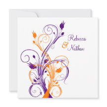 Púrpura Laranja Branco Sq. Convite De Casamento
