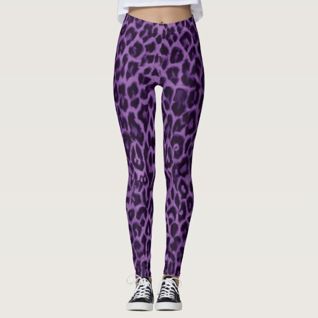 Púrpura Leopardo Prendendo Leggings de Impressão A (Frente)