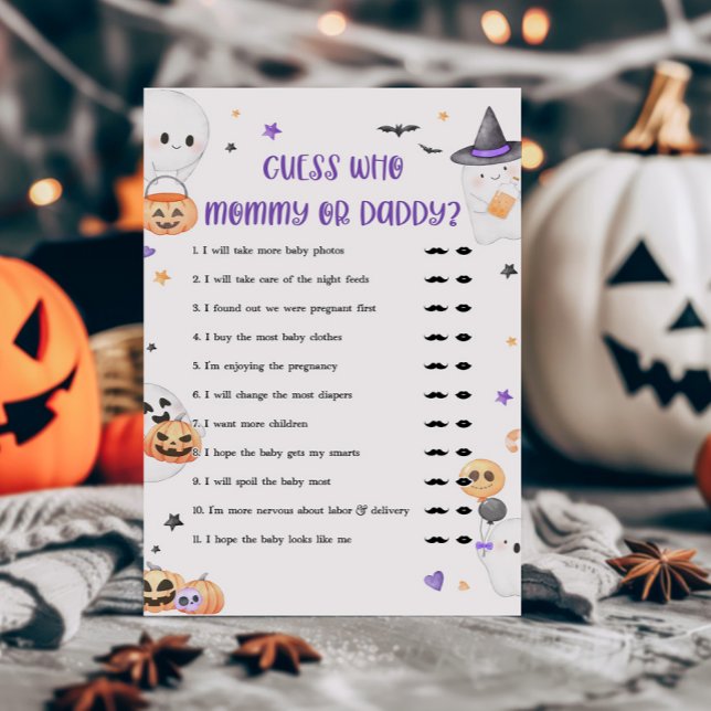 Púrpura Pequeno Boo Adivinha quem Mamãe ou Jogo de (Baby is Brewing Baby Shower Guess who Mommy or Daddy Game)