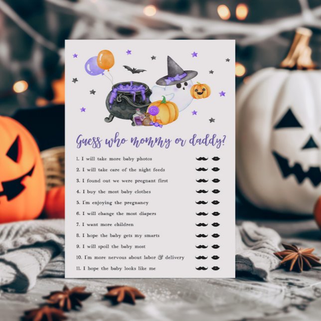 Púrpura Pequeno Boo Adivinha quem Mamãe ou Jogo de (Ghost Halloween Baby Shower Guess who Mommy or Daddy Game )