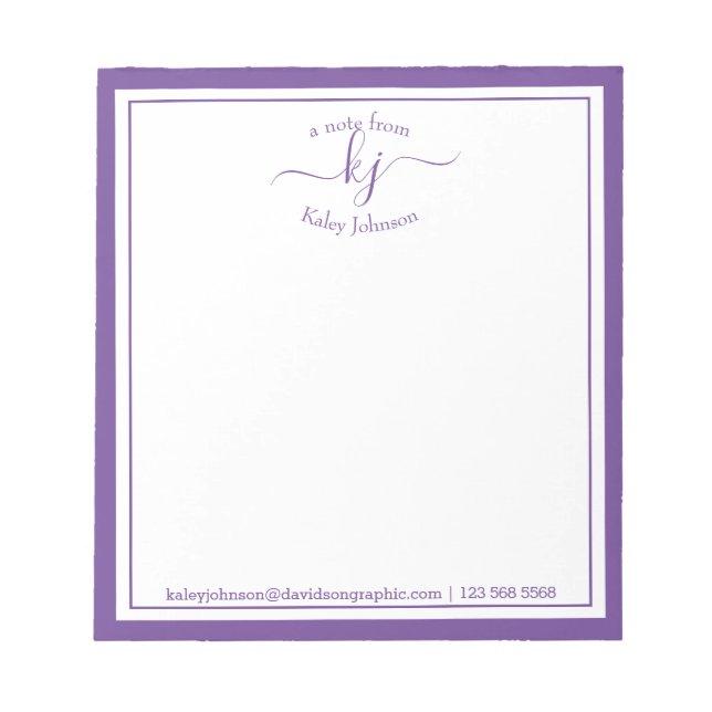 Púrpura Personalizada | Da Mesa Do Bloco De Notas (Frente)