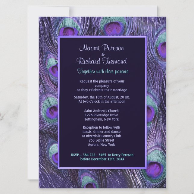 Púrpura Pêssego 6,5" x 8 Convite De Casamento (Frente)