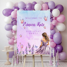 Púrpura Princesa Borboletas Aniversário Sinal de B
