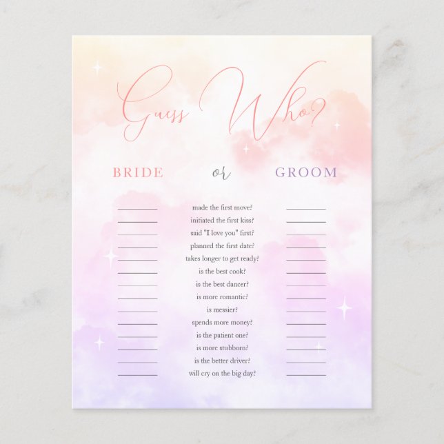 Púrpura Rosa, Adivinha Quem Noiva ou Jogo de noiva (Frente)