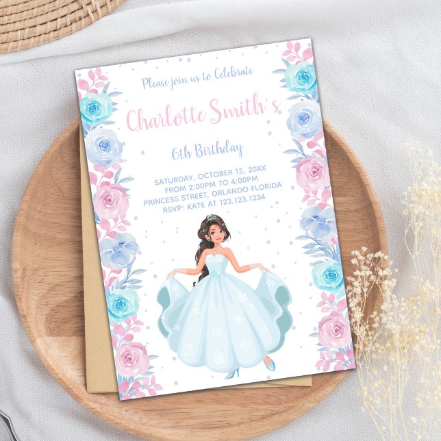 Púrpura rosa Princesa Floral Rosa Convites de Aniv (Pink Purple Floral Princess Birthday Invitations)