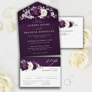 Púrpura Roxo Pera Marinha Branca Casamento Floral 