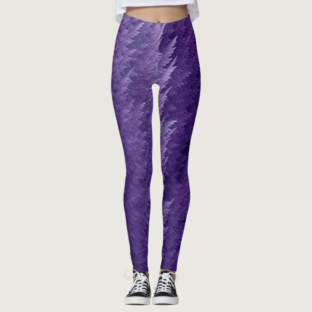 Púrpura Shimmer Feather Tartan Leggings (Frente)