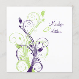 Púrpura Verde Branco Sq. Convite De Casamento