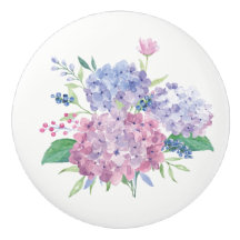 Puxação de Gaveta Cerâmica - Hídrangas de Aquarela