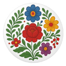 Puxador de Cerâmica de Arte Folclórica Floral Kalo