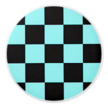 Puxador de Cerâmica Xadrez Aqua e Preto
