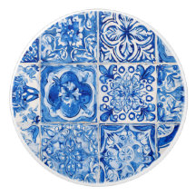 Puxador de Gaveta de Cerâmica Azul de Azulejo Medi