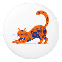 Puxador de Porta de Gato Floral Laranja e Azul