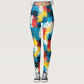 Puzzle Power em Leggings coloridas vibrantes