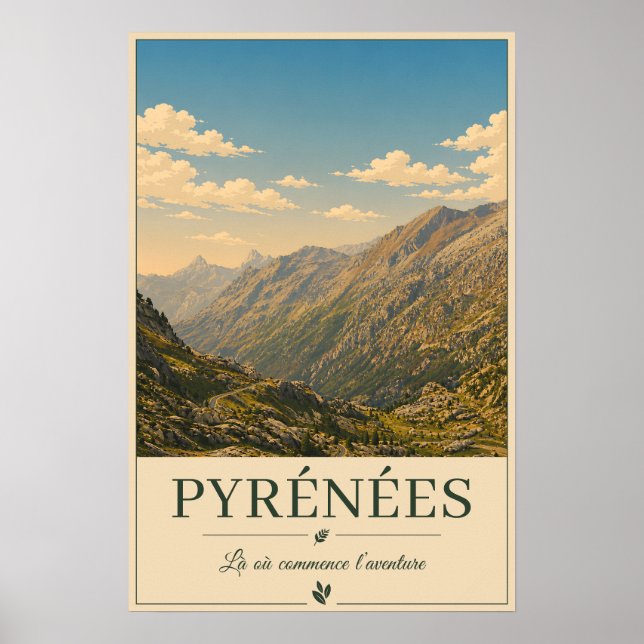 Pyrénées France – Mountains Illustrated Poster (Frente)